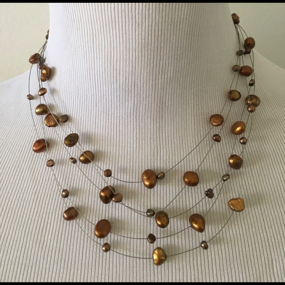 Brown freshwater pearl illusion necklace 18"